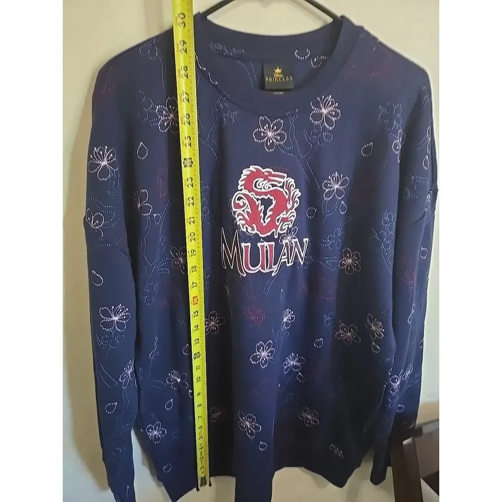 Boxlunch Disney Mulan Cherry Blossom Embroidered Sweatshirt Topographic Large - Picture 5 of 6